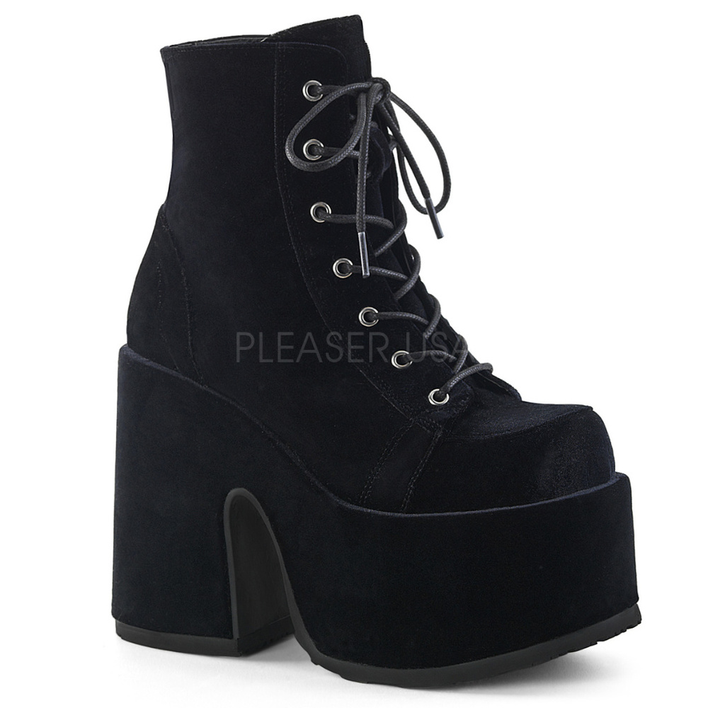 Velvet Platform Lace Up High Heel Ankle Boots - Picture 2 of 5